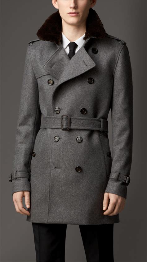 mens burberry fur collar trench coat|burberry trench coat clearance.